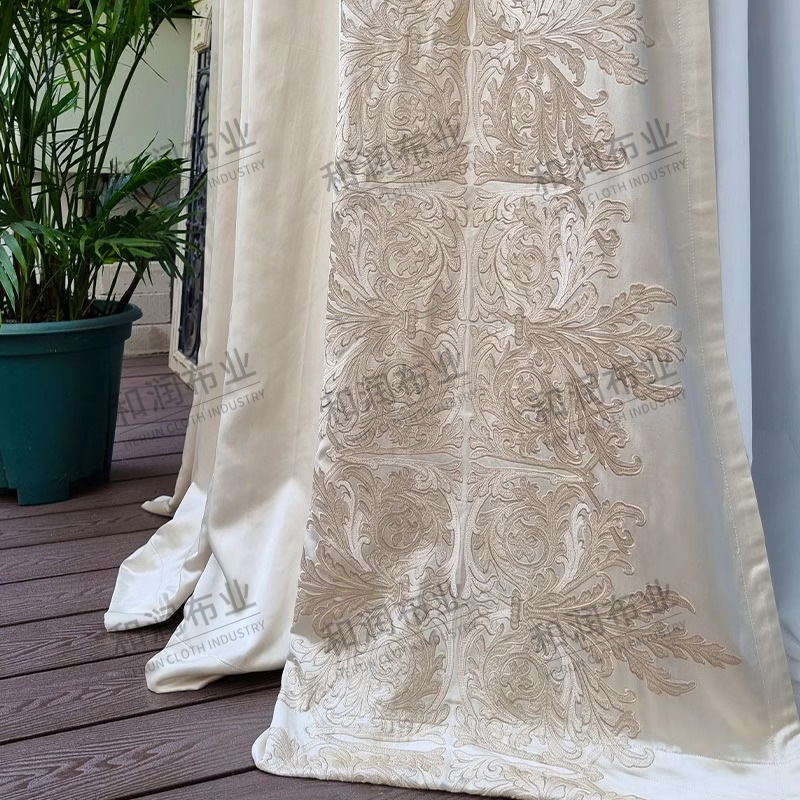 American French Light Luxury Curtains High-End Villa Living Room High-End Bedroom Full Blackout Embroidery White High Precision