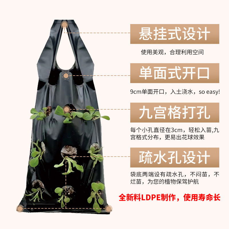 Hanging Seedling Bag Pe Flower Bag Dwarf Morning Glory Cultivation Bag Satchel Strawberry Planting Bag Home Gardening Bag