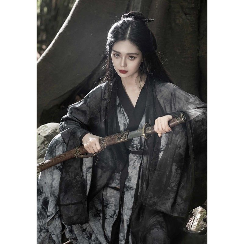 Black Hanfu Adult Martial Arts Female Style Fairy Style Wei Jin Style Super Fairy Cool Feeling Elegant Antique Style suit Women's Spring