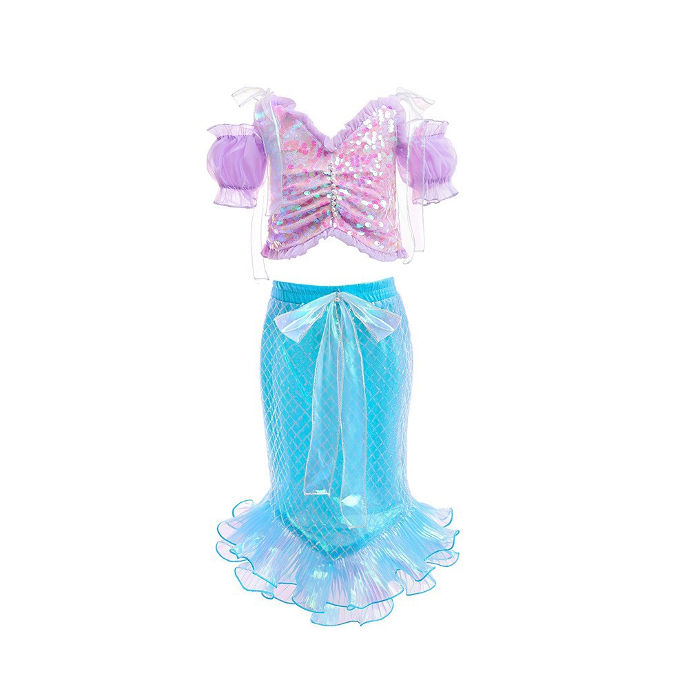 Cross-border Foreign Trade Children's Western Style Sleeveless Princess Dress Fishtail Dress Girls Mermaid Small Flying Sleeve Sequin dress