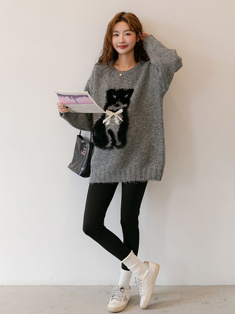 Autumn and Winter Pregnant Women's Sweater Loose Mid-length Maternity Carto Dog Pregnant Women's Knitted Base Shirt Casual Fashion All-match