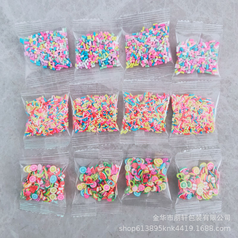 Manufacturers supply 3 grams of bagged soft pottery fruit pieces soft pottery particles soft pottery five-pointed star love snowflake round slices