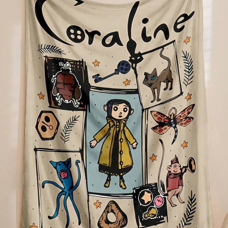 1Pc Cartoon Animal Patchwork Pattern Flannel Blanket, Suitab