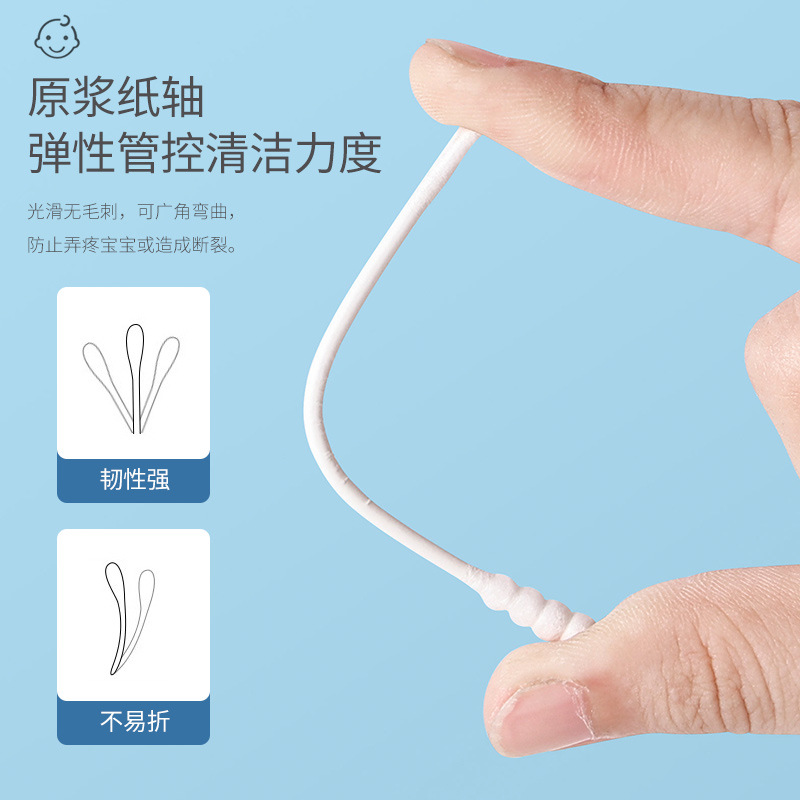 200 Boxed Children's Small Cotton Swabs Baby Cotton Swabs Young Children's Double Head Ultra Fine Disposable Ear-pulling Spoon Small Head Cotton Swabs
