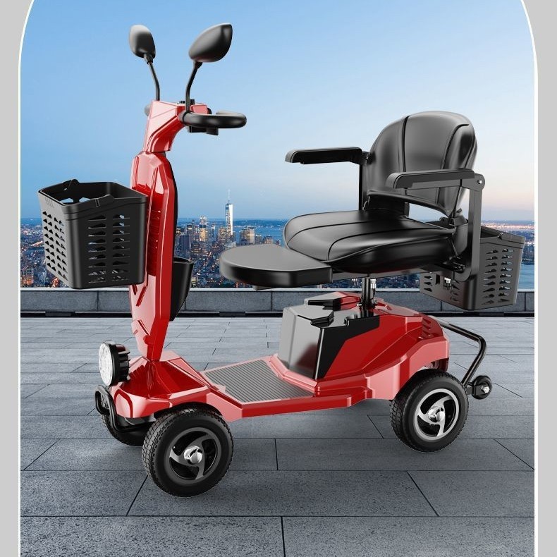 Electric Scooter for the Elderly, Four-Wheeled Double-Seater Handicapped Electric Vehicle, Household Elderly-Assisted Electric Vehicle, Foldable
