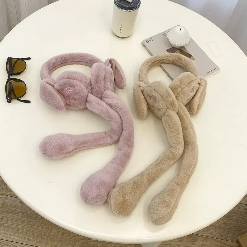 Наушники с подвижными ушами кролика, теплые наушники для женщин и детей