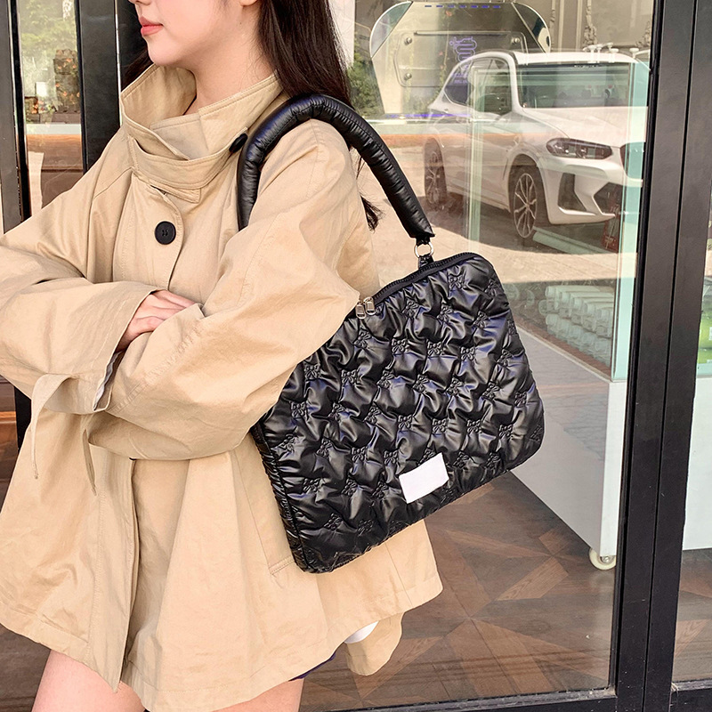 Diamond Down-Filled Computer Bag Women's Shoulder Ballet College Style Notebook Bag Large Capacity Portable Storage Bag