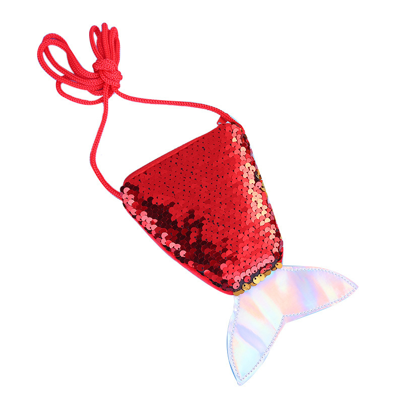 Children's Creative Sequins Mermaid Tail Coin Purse Crossbody Lanyard Coin Bag Small Wallet Storage Lanyard Bag