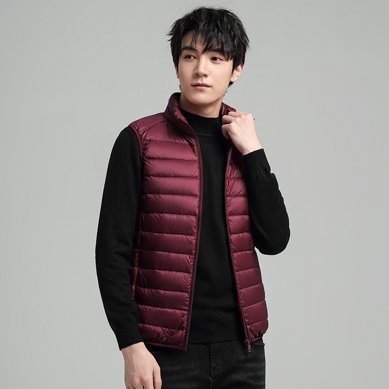 Uniqlo-Style Men's Lightweight down Vest, Thin down Cotton Warm Vest, Solid Color Stand Collar Vest, Thin down Jacket