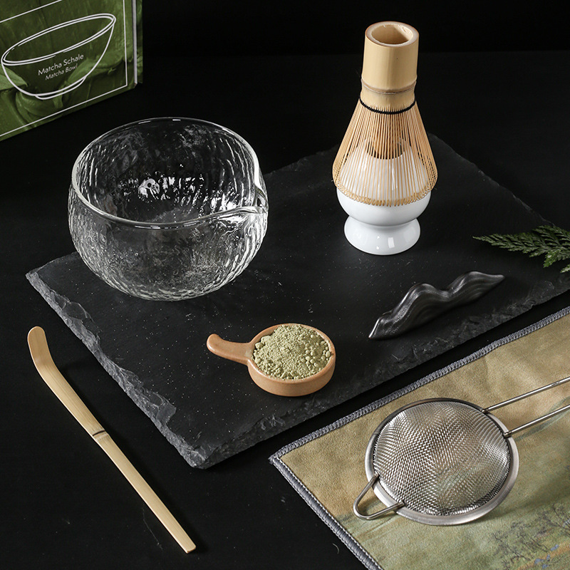 Glass matcha tea set with color box tea bowl tea set set