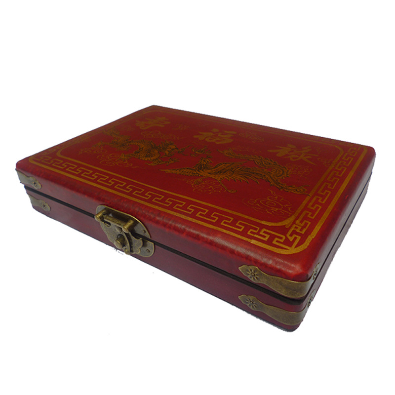 Cross-border supply of melamine English mahjong dormitory entertainment mahjong brand Milky White small travel mahjong with antique leather box
