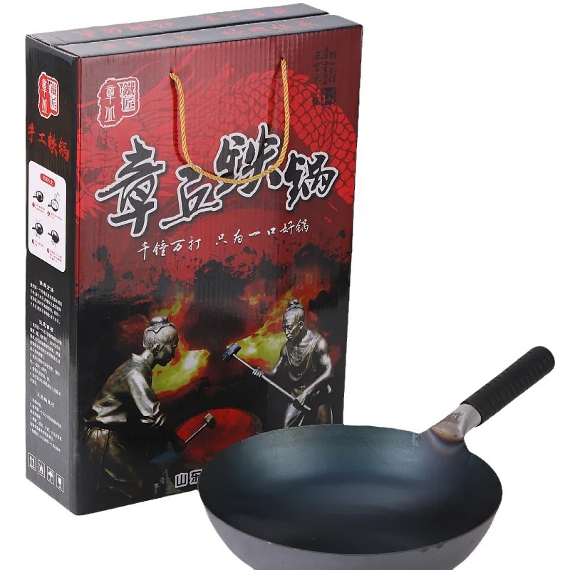 genuine goods Zhangqiu Cooking Iron Pan Vintage Non-stick Pan Traditional Hand Forged Uncoated Round Bottom Wok Factory
