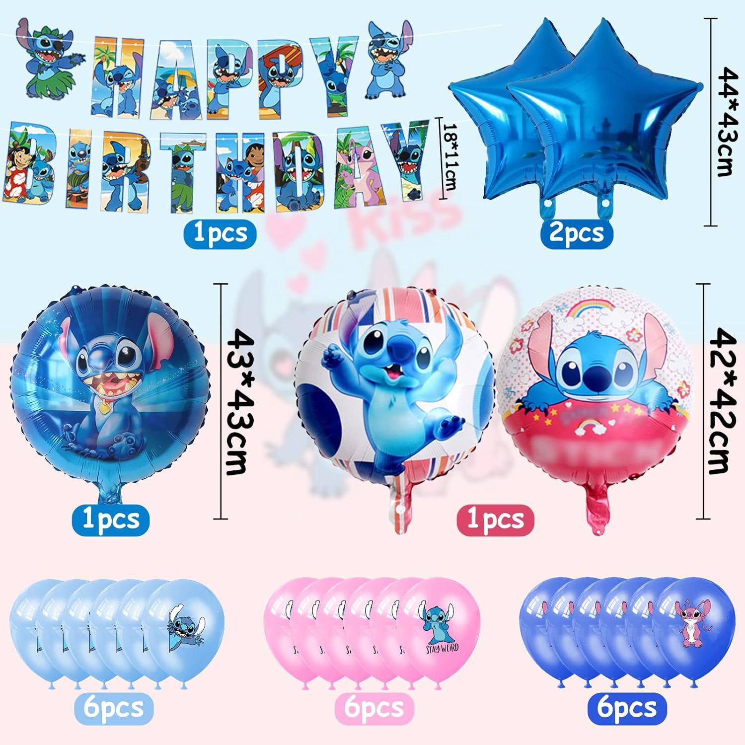 in stock Amazon Hot Selling Stitchai Star Baby Birthday Flag Cake Insert Card Balloon Party Decoration suit
