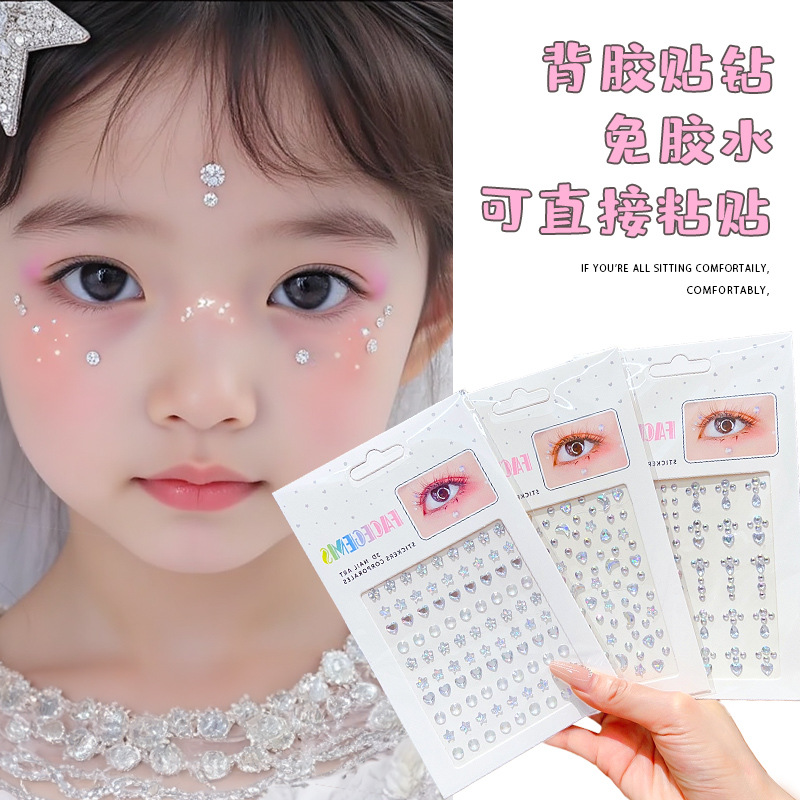 Наклейки для макияжа на сцене для маленьких девочек без клея, новые наклейки с разбитыми алмазами 2025 года, стерео наклейки с стразами для детей