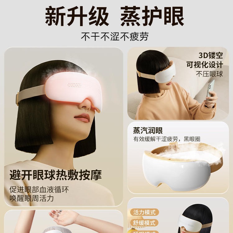 Cross-Border Atomized Eye Massage Instrument, Hot Compress, Smart Moisturizing Eye Mask, Foldable Heating Eye Mask, Eye Protection Device, Rechargeable Model