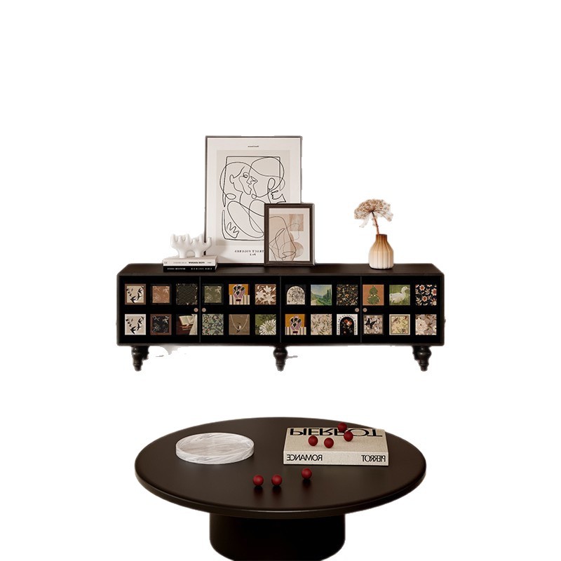 Medieval Style Solid Wood Tv Cabinet French Bailian Floor-Standing Storage Cabinet Living Room Sofa Storage Cabinet Entrance Decorative Cabinet