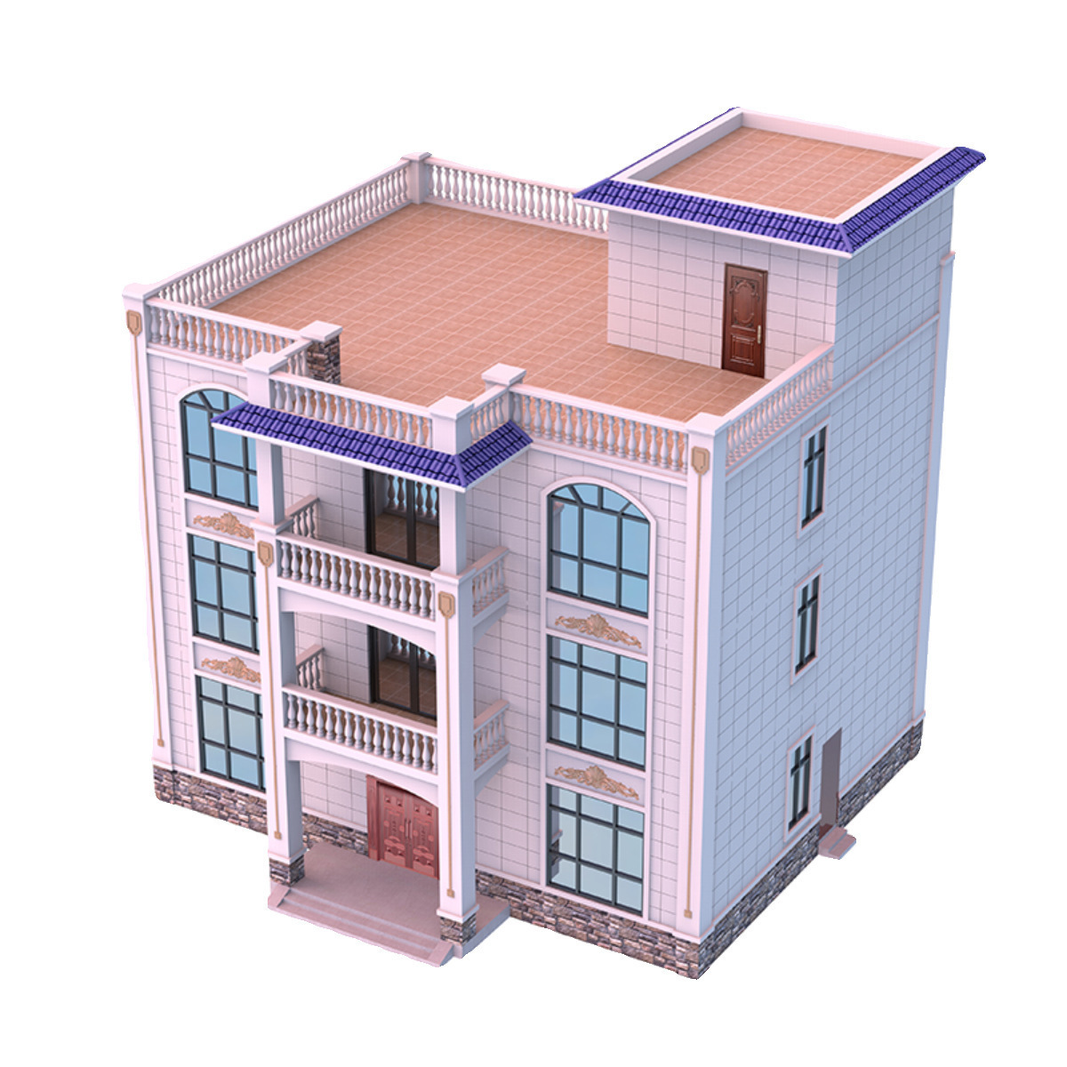 New Rural Three-Story and a Half Villa Drawings, Simple European-Style Self-Built House, Grand House Effect Construction Design Complete Set