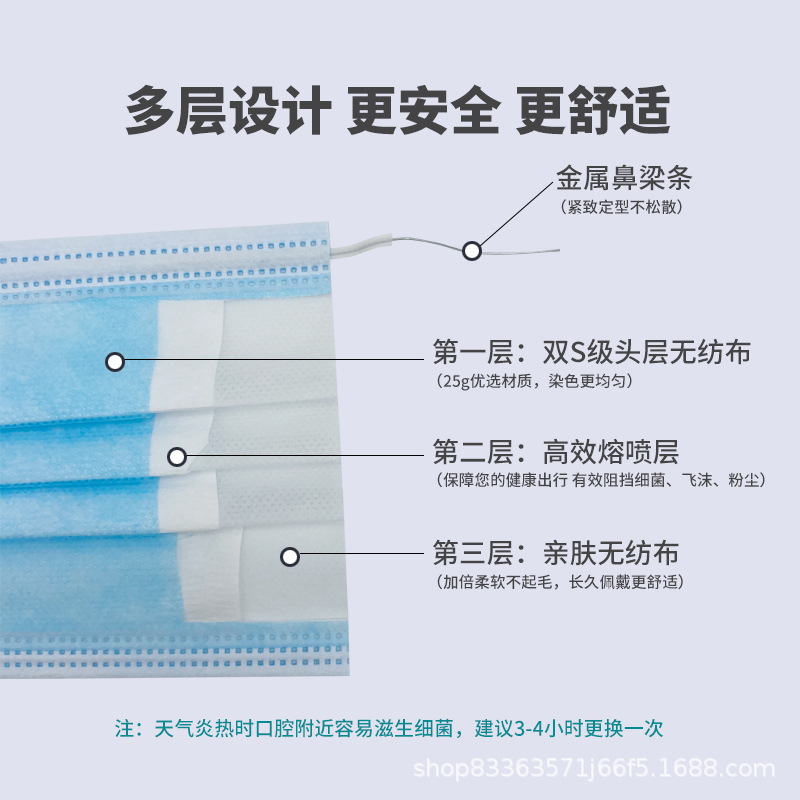 50 Pieces Disposable Masks Three-Layer Protective Dustproof Sun Protection Single Piece Independent Manufacturer Wholesale Spot Breathable