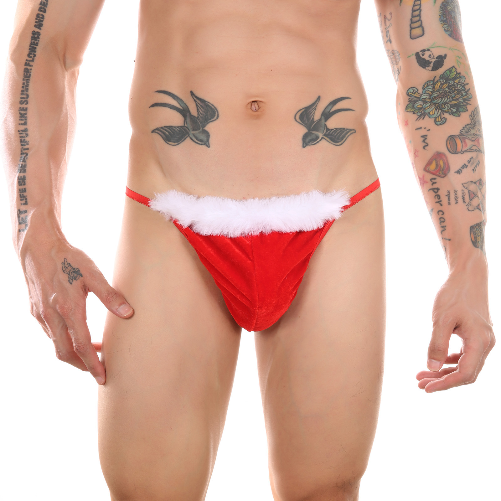 CLEVER-MENMODE cross-border Men's Christmas spoof sexy underwear T pants underwear plush cloth thong