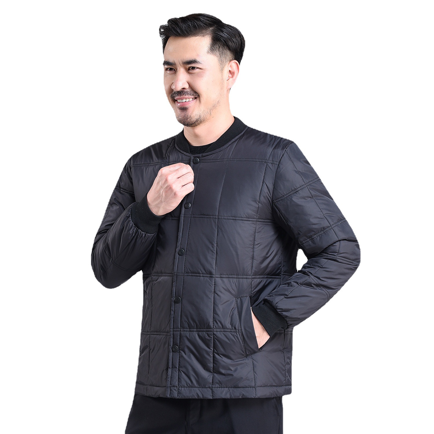 Middle-Aged and Elderly Men's down Jacket Stand Collar Threaded Long Sleeve Thickened down Liner Wholesale