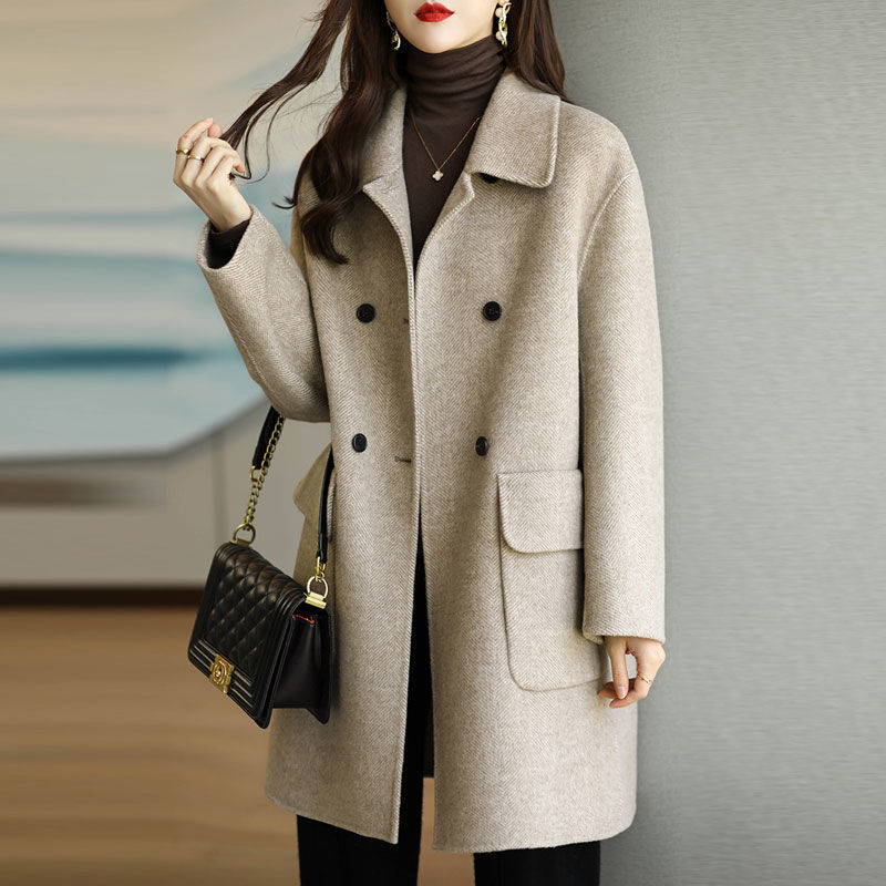 Woolen Outwear Women's 2025 Autumn and Winter New Coffee Color Thickeneded Korean Style Slimming Look Mid-Length Woolen Outwear