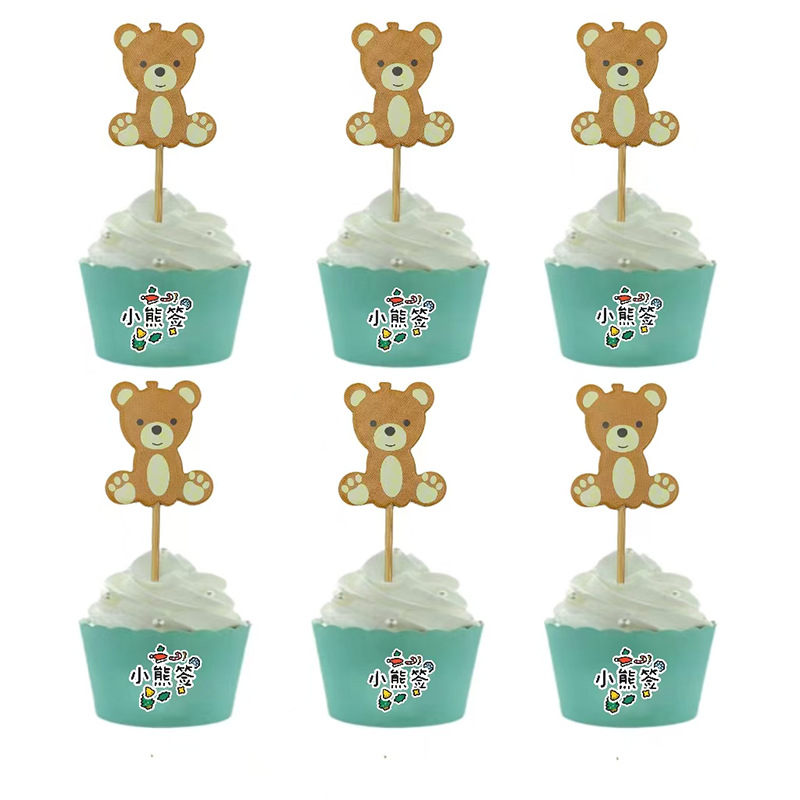 Bear card creative bamboo stick fruit stick disposable dessert cake fruit plate party decoration sign fruit fork