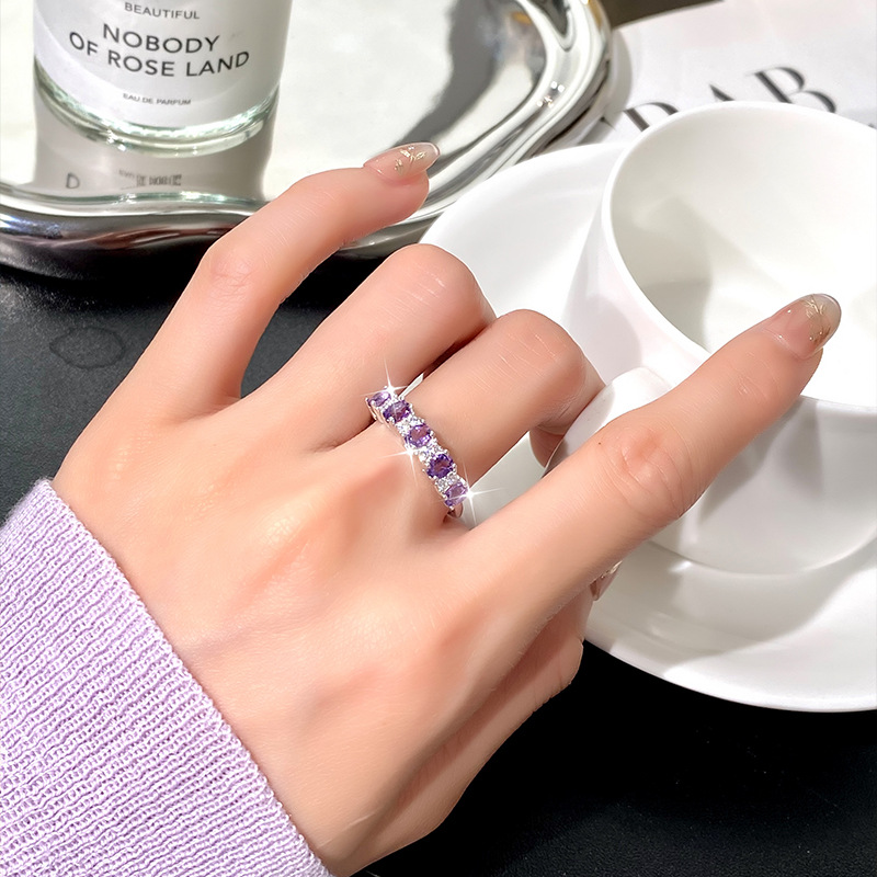 European and American Cross-Border S925 Silver Ring Women's Natural Crystal Stone High-End Jewelry Niche Accessible Luxury Open Ring Wholesale