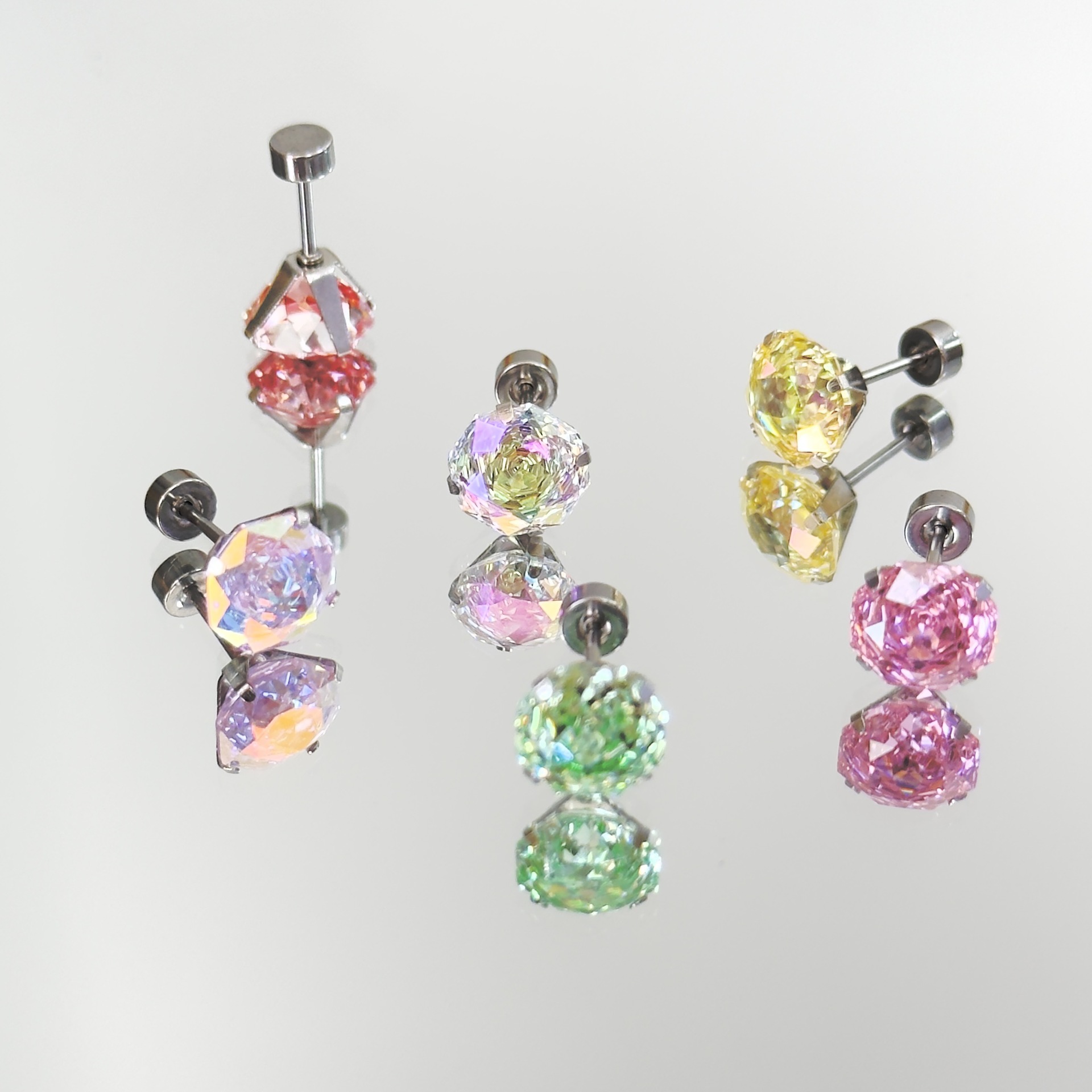 Rose Cut Zircon Ear Nail Titanium Steel Coated Rose Super Flash Color All-match Huazi Ear Nail