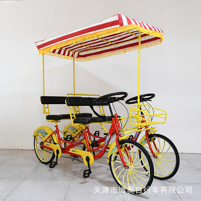 24inch Four-Person Bicycle with Four Wheels for Family Use, Parent-Child Caravan, Special for Scenic Spots, Parent-Child Cycling
