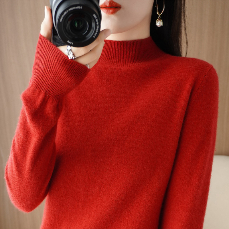 2022 New Autumn and Winter Half Turtleneck Knitwear Women's Knitwear Short Pullover Bottoming Shirt Loose and Versatile Top