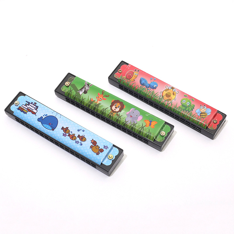 Children's Metal Harmonica Double Row 16-hole Wind Instrument Mini Harmonica Iron Cartoon Playing Practice Toy
