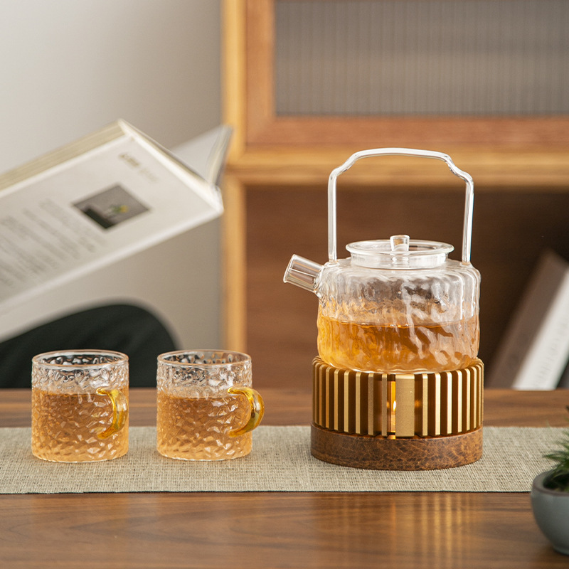 Glass flower teapot suit home afternoon flowers and plants fruit tea set candle holder heating warm boiling tea stove gift box gift