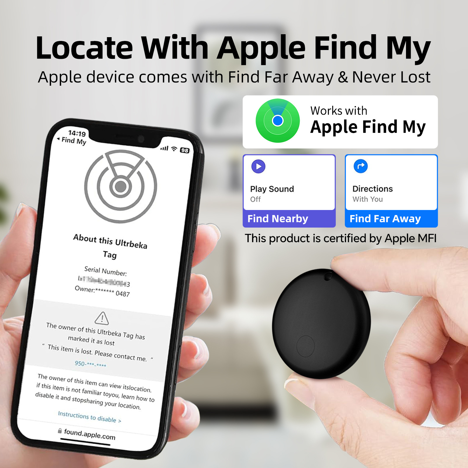 Suitable for Airtag Ios Card Smart Anti-Lost Finder Mfi Certified Locator to Find Items
