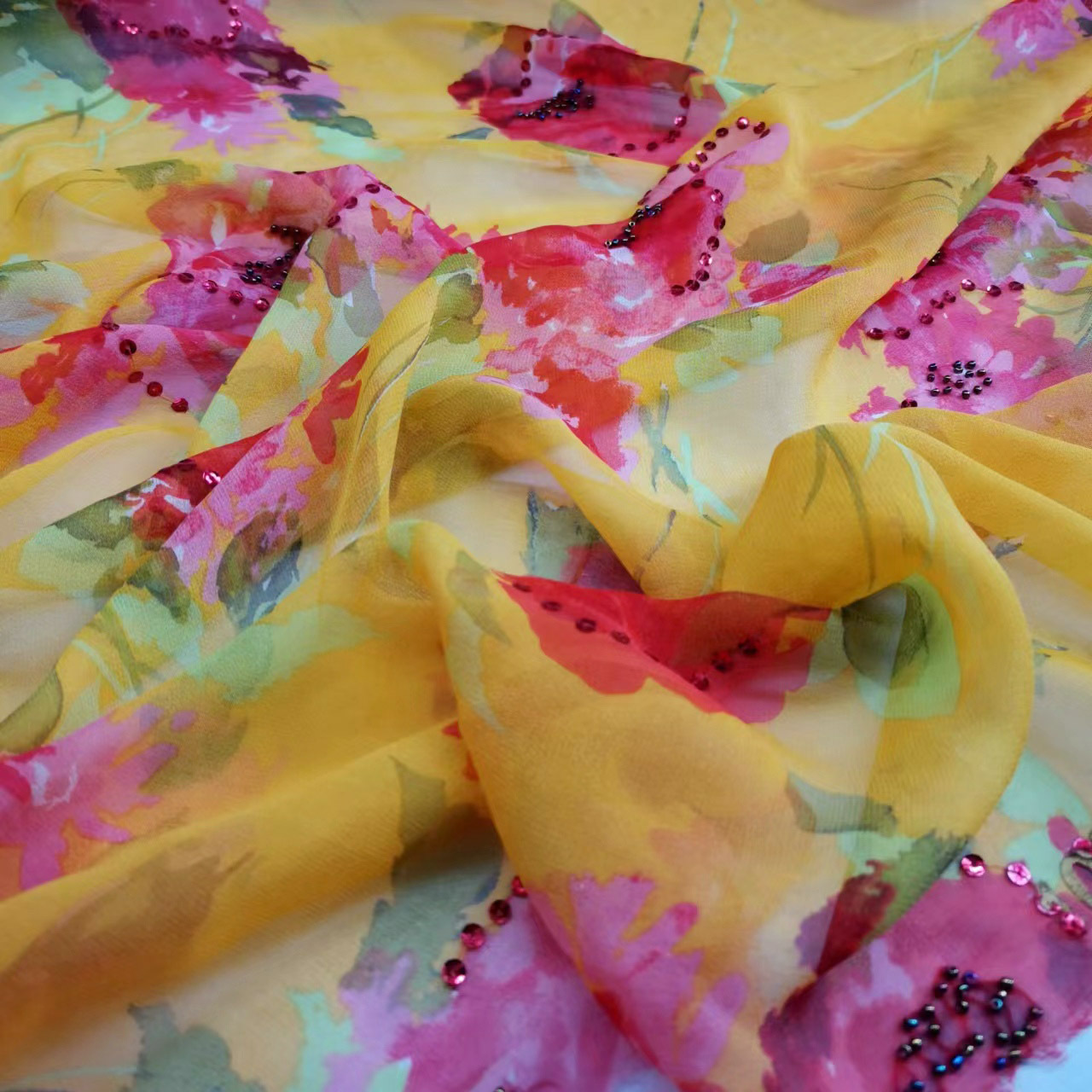 Special Price Handmade Beaded Silk Qiaoji Embroidered Sequin Fabric 9 Mm 100 Mulberry Silk Breathable Dress Turban