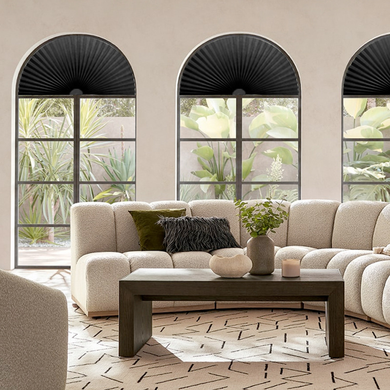 Punch-free Arc Window Folding Curtain Semi-circular Simple Folding Curtain Cutting Semi-shading Pleated Curtain