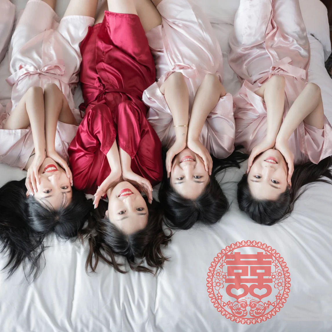 Dressing Gown Wedding Female Wedding Silk Birthday Party Nightgown Red Bride Bridesmaid Group Souvenir Ice Silk Pajamas