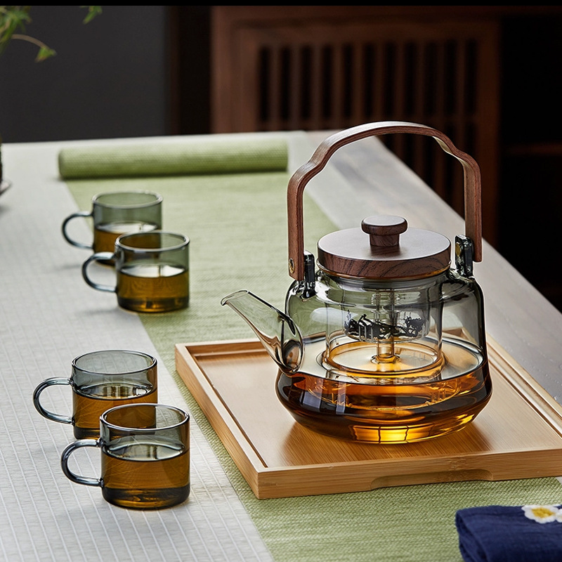 Tea pot, wooden cover, cooking, Beam Pot, teapot, bright fire, electric ceramic stove, heating, cooking, dual-purpose glass pot