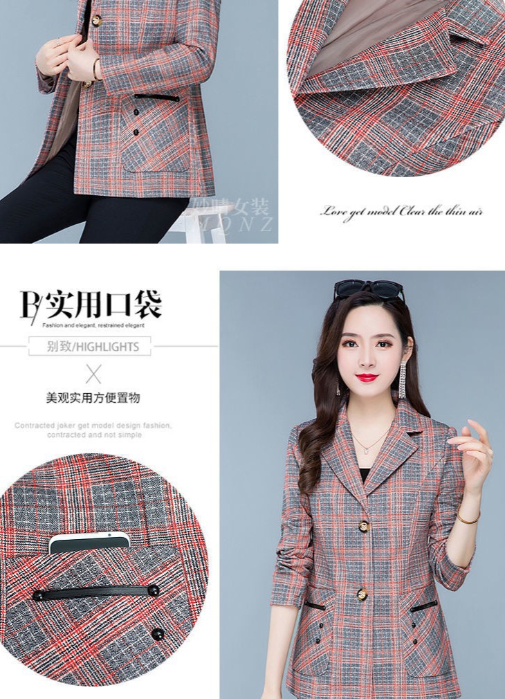 Middle-aged and elderly plaid plus size women's suit mom wear fashionable western style single layer suit mom clothes New plaid suit