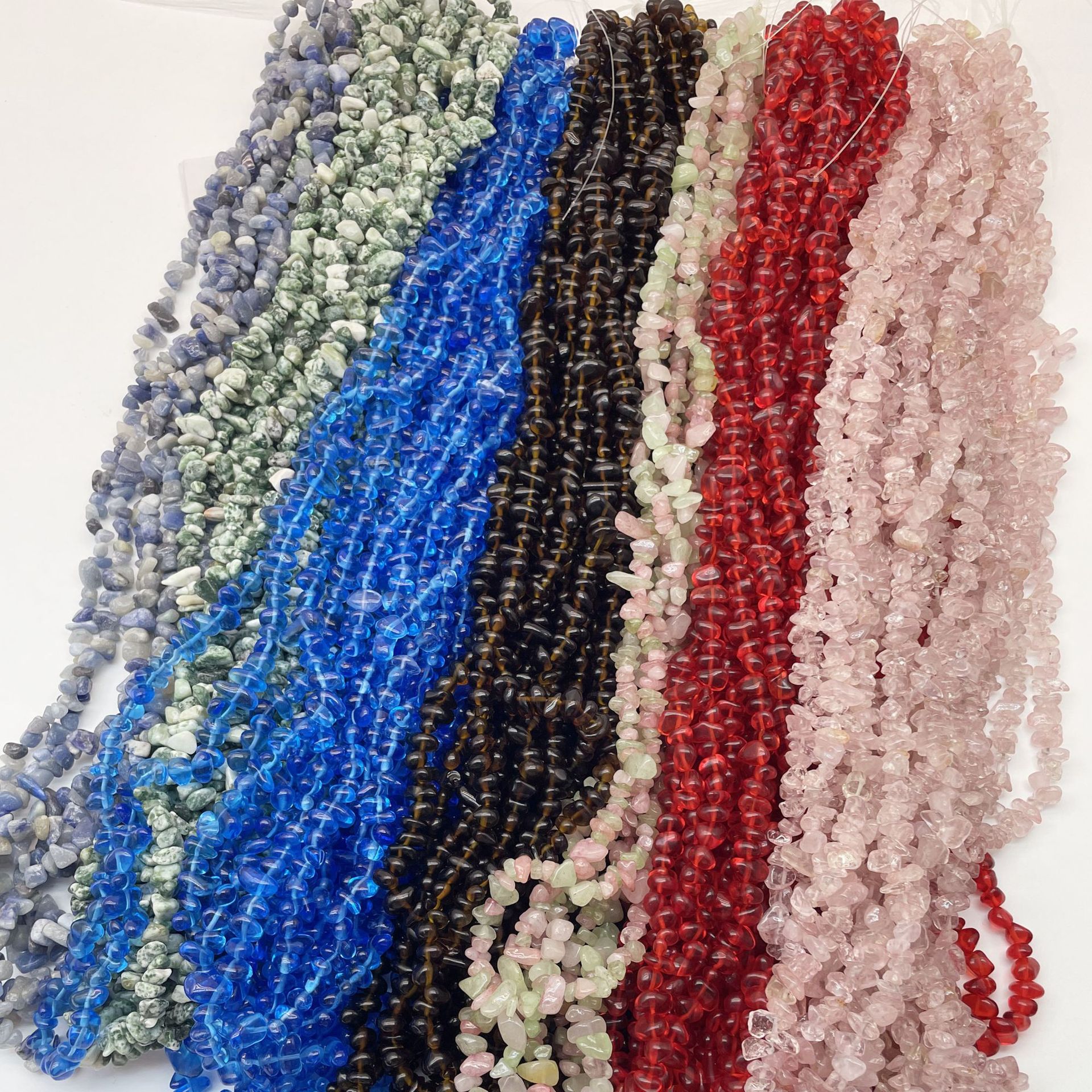 Cross-border Hot Sale Natural Glazed Crystal Gravel Irregular Perforated Green Point Stone Diy Semi-finished Accessories Beaded