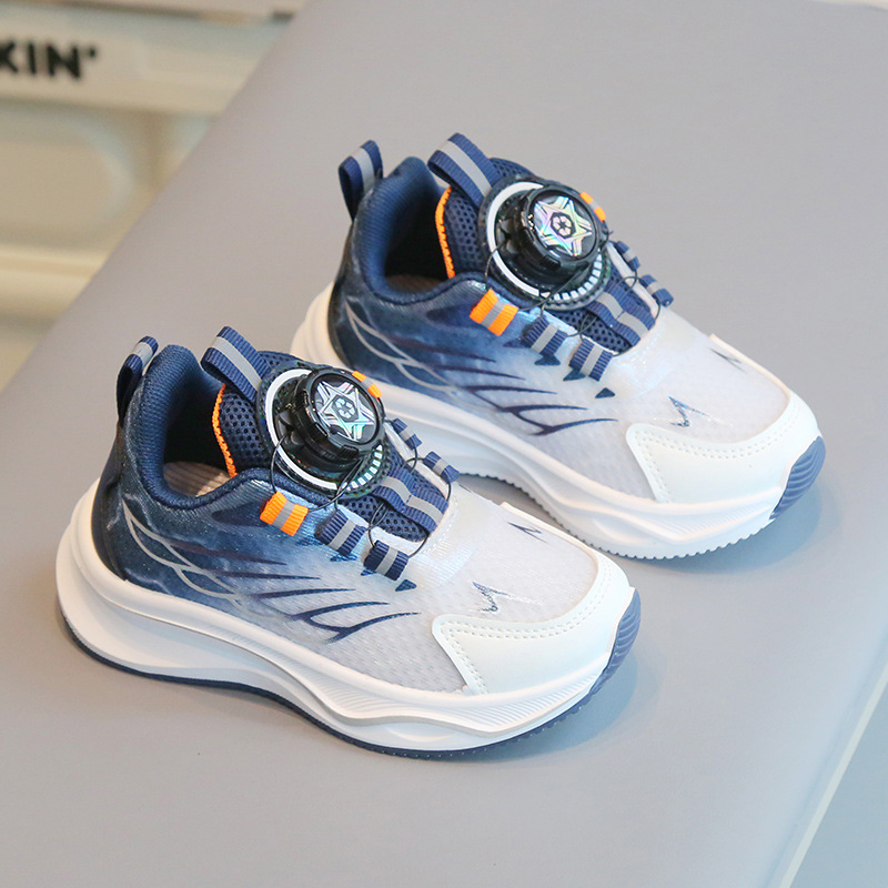 Children's Sports Shoes 2025 Spring and Autumn Boys' Casual Shoes Rotating Button Girls' Running Shoes Soft Sole Baby Net Shoes Single