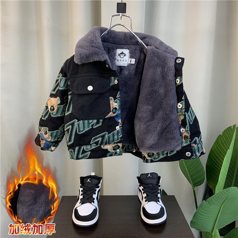Boys' Korean-style Velvet Jacket Bear Gray Cloth Jacket Top Small and Medium-sized Children's Jacket Orange Baby Children's Wear Children