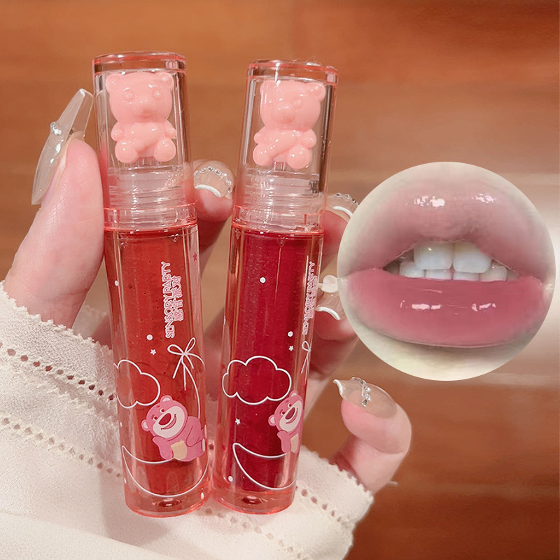 Cute Bear Water Gloss Mist Mirror Glass Lip Glaze Moisturizing Lip Gloss Lip Gloss Lipstick Female Student Niche Brand