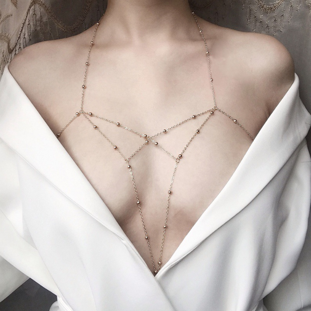 European and American Cross-border Sexy Body Chain Women's Full Body Bikini Chest Chain Beach Chain Multi-layer Tassel Copper Bead Chain