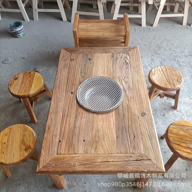 Old Elm Tea Table, Stove Table, Balcony Tea Table, Weathered Tea Table, Barbecue Table, Household Square Table, Commercial Hot Pot Table