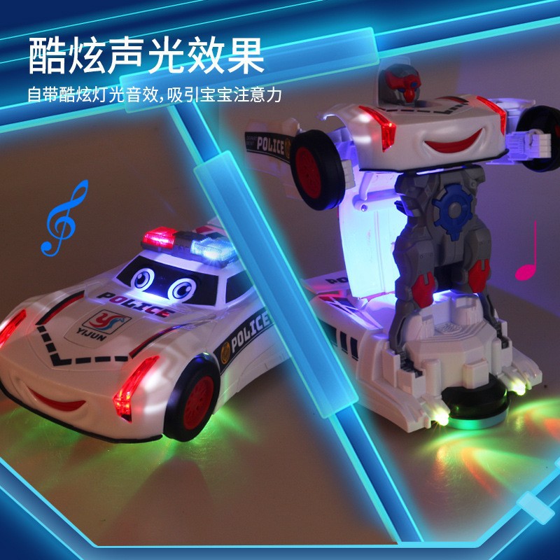Tiktok Popular Stunt Transforming Car Robot Electric with Music Boy Universal Police Car Toy Remote Control Car