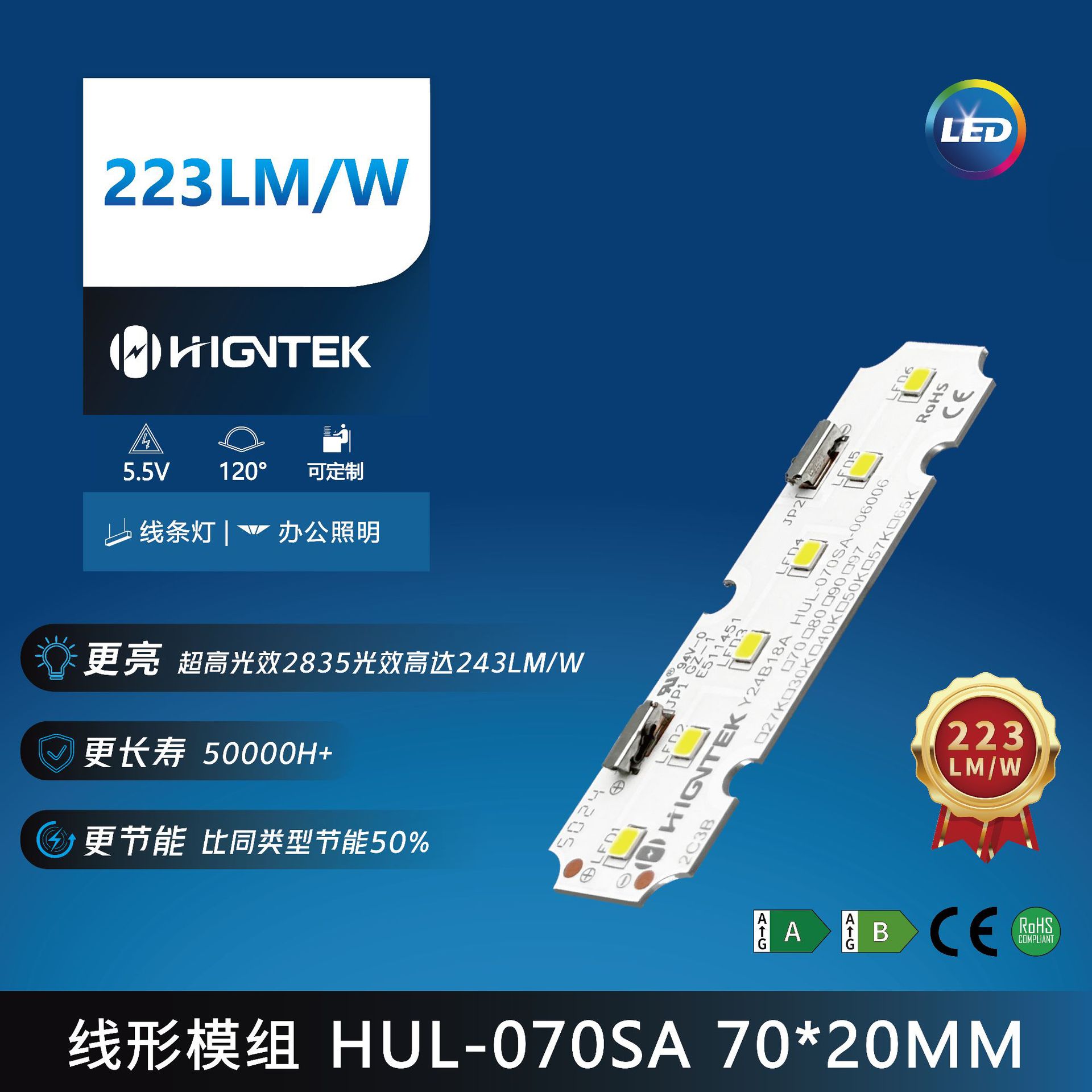 5.5V модуль светодиодной ленты источник света 70X20mm светодиодная лента 1.16W 216Lm/W линейный светодиодный плат