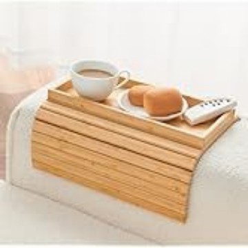 Bamboo Sofa Armrest Tray Foldable Anti-Drop Sofa Armrest Holder with Storage Side Armrest Tray
