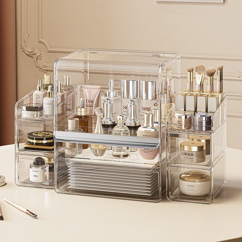 Ящик для хранения косметики, прозрачный органайзер для стола, пылезащитный шкаф для косметики
