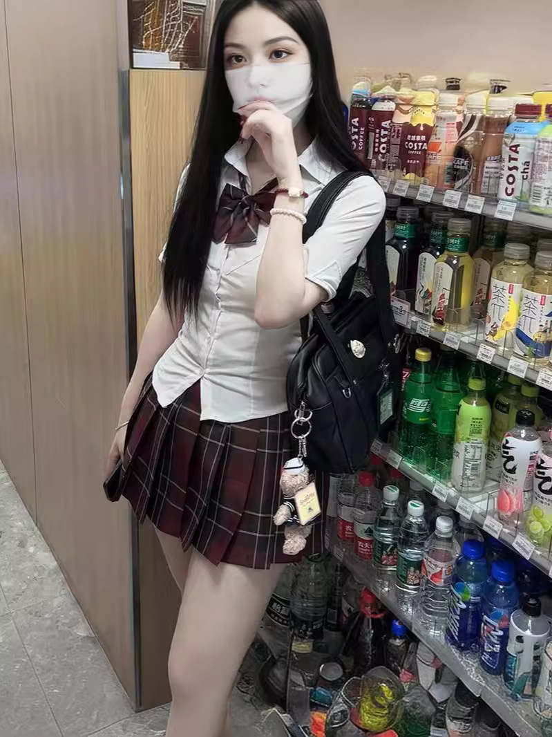 Original jk uniform summer pleated plaid skirt waist slim all-match hot girl pure desire shirt plaid skirt suit women
