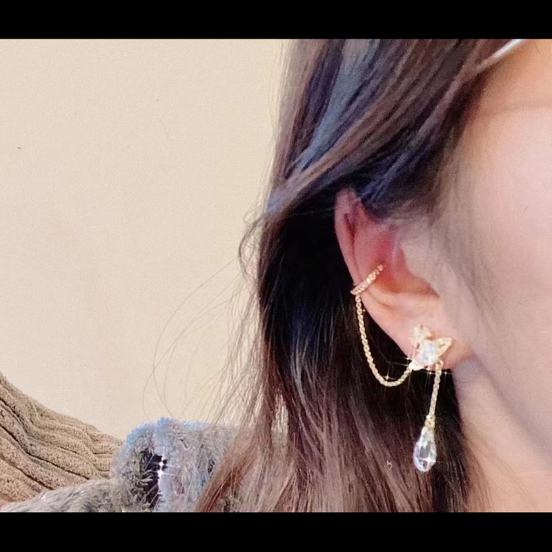 Empress of the West Water Drop Shape Gold and Silver Ear Clip Crystal Punk Personality Girls Horseshoe Shape Ear Clip